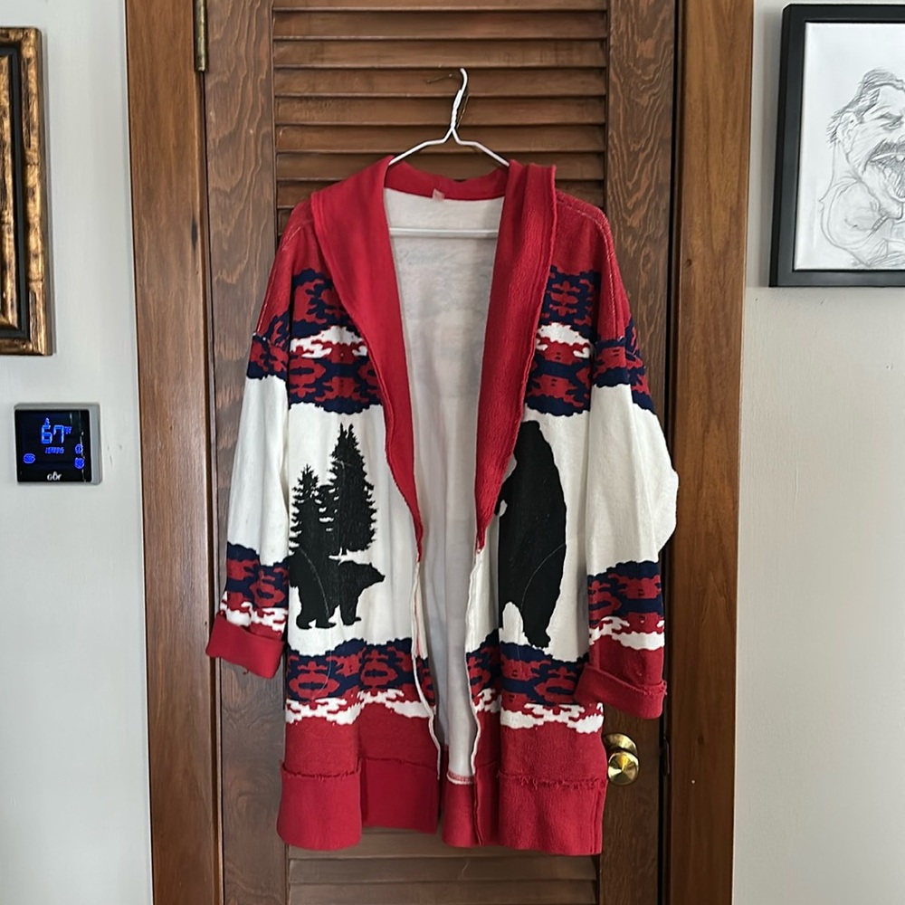 Free People Red and White Bear Print Jacket